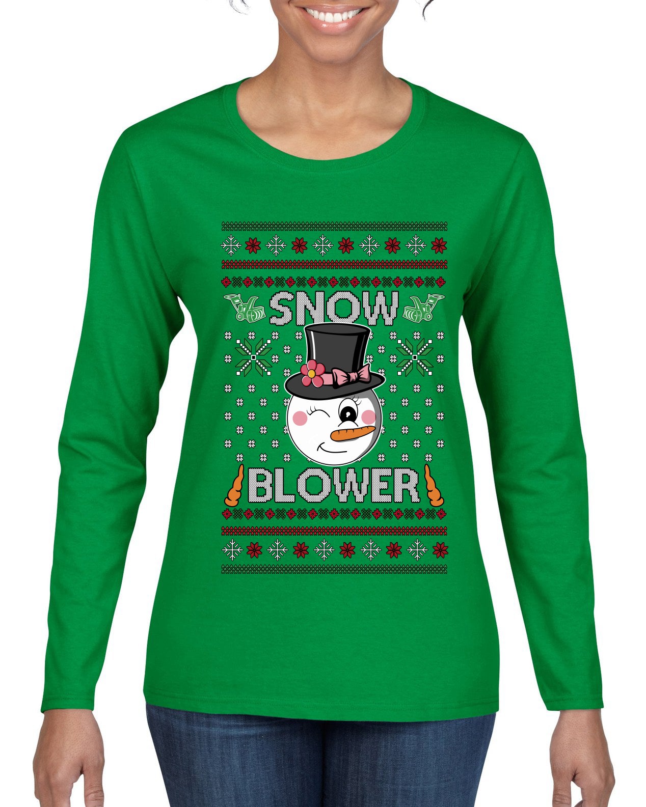 Snow Blower, Ugly Christmas Sweater Womens Graphic Long Sleeve T-Shirt