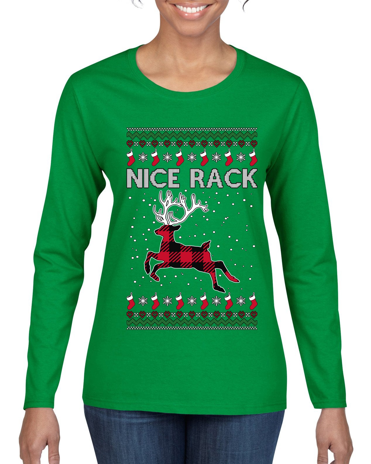 Nice Rack, Ugly Christmas Sweater Womens Graphic Long Sleeve T-Shirt