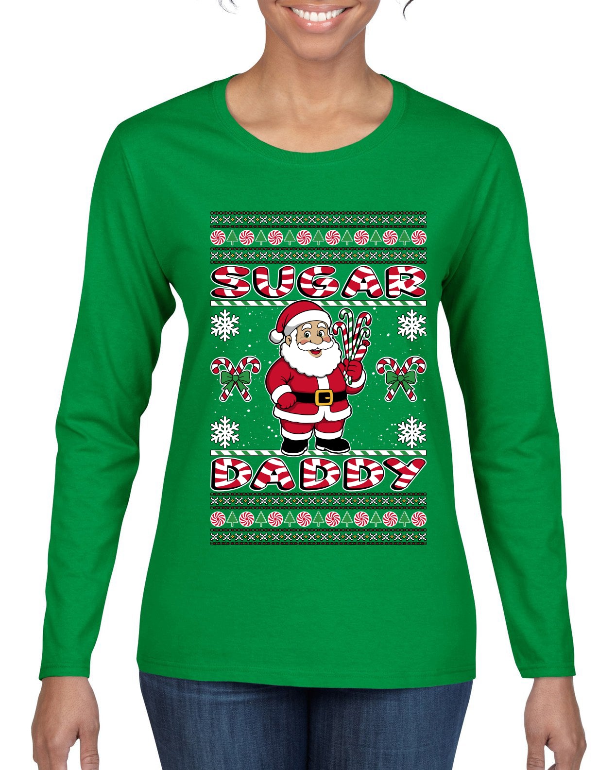 Sugar Daddy Santa, Ugly Christmas Sweater Womens Graphic Long Sleeve T-Shirt