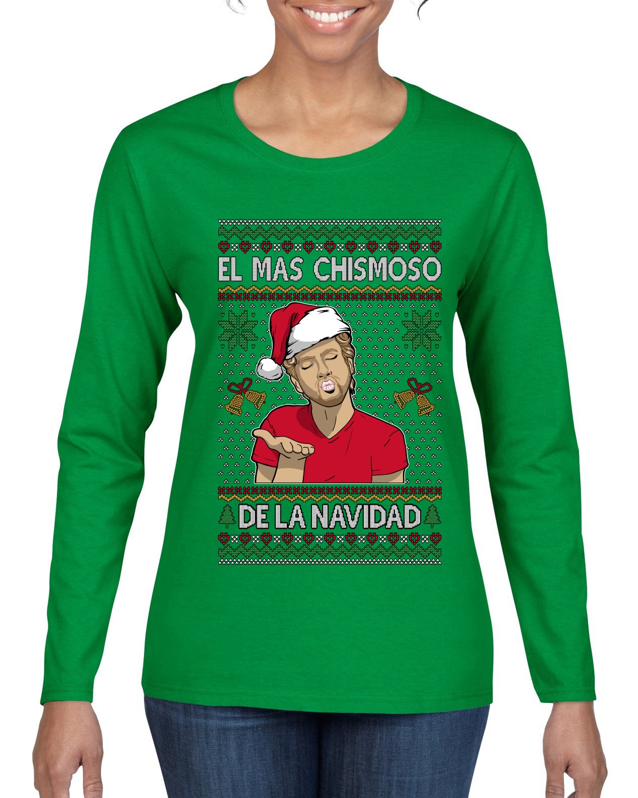 El Mas Chismoso De La Navidad, Ugly Christmas Sweater Womens Graphic Long Sleeve T-Shirt