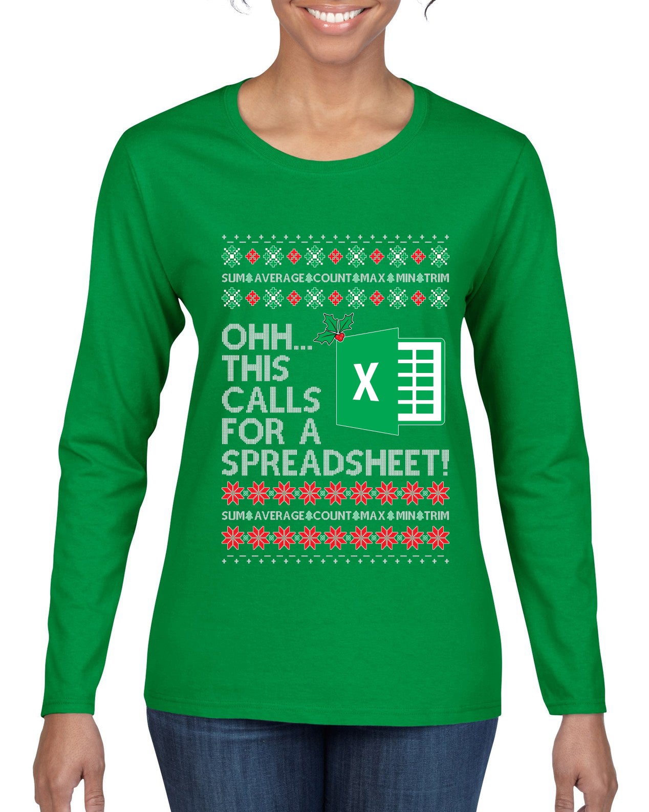 Ohh This Calls For A Spreadsheet Office, Ugly Christmas Sweater Womens Graphic Long Sleeve T-Shirt