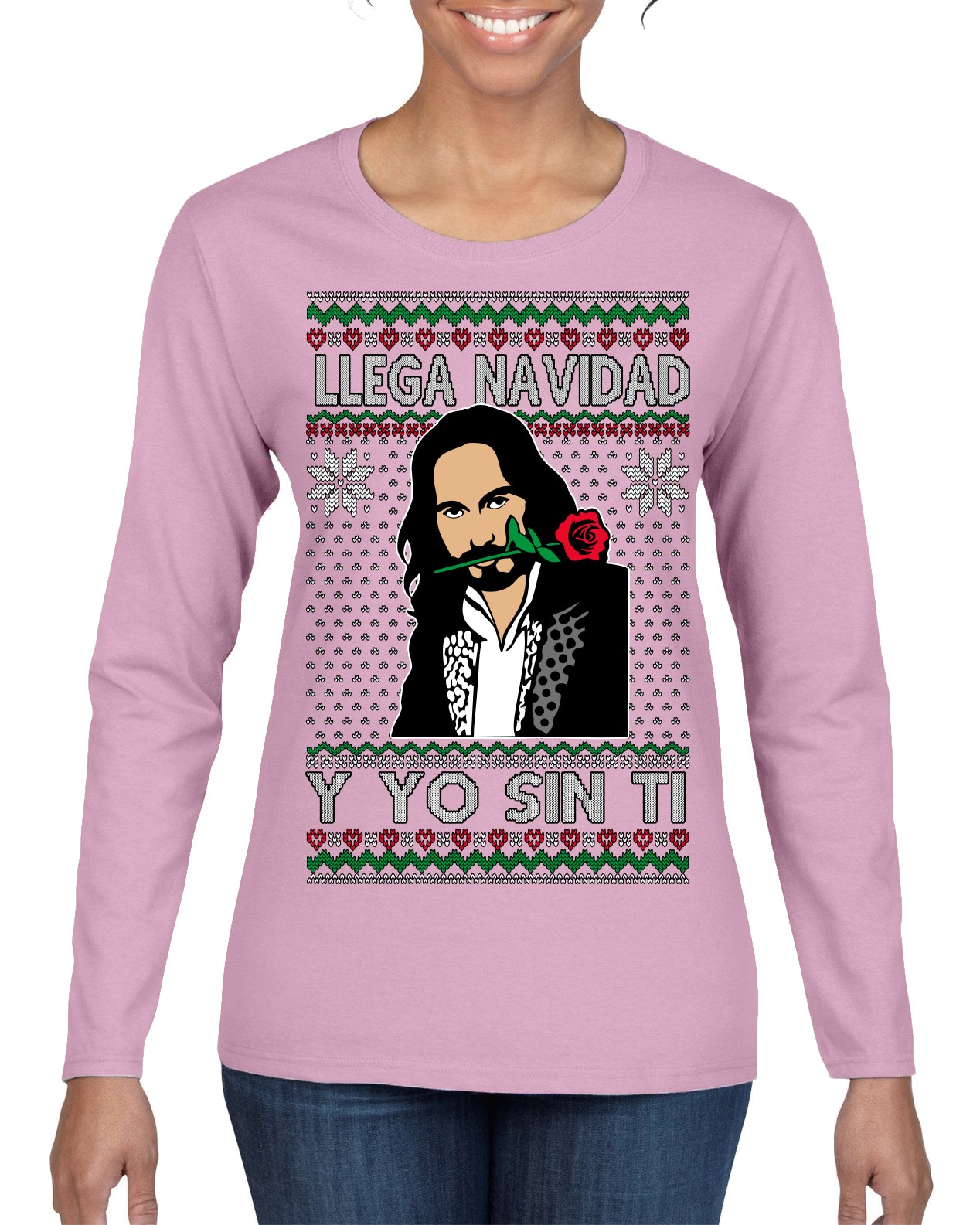Llega Navidad Y Yo Sin Ti Christmas Is Coming Marco Ugly Christmas Sweater Womens Graphic Long Sleeve T-Shirt