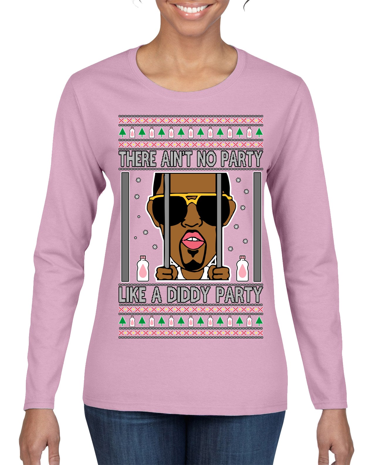 There Ain't No Party Like a Diddy Party Funny Classic Ugly Christmas Sweater Womens Graphic Long Sleeve T-Shirt