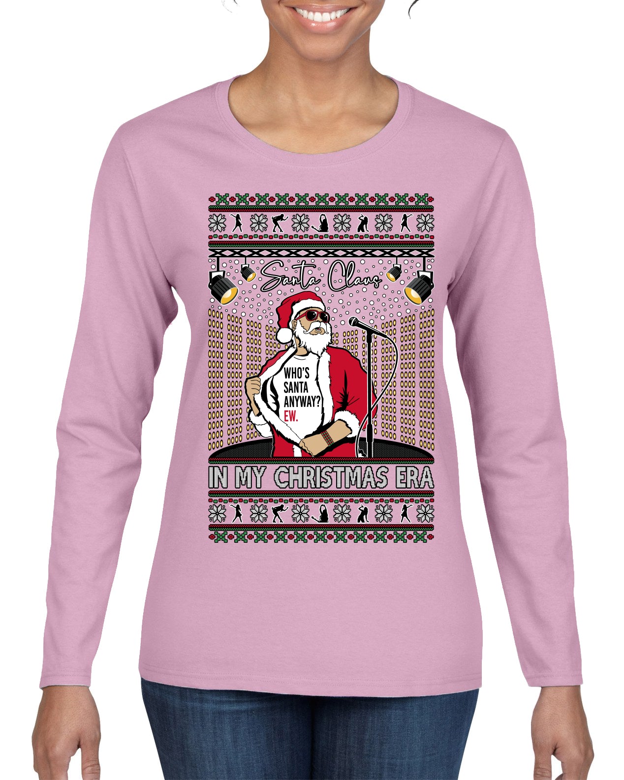Santa Claus In My Christmas Era Xmas Ugly Christmas Sweater Womens Graphic Long Sleeve T-Shirt
