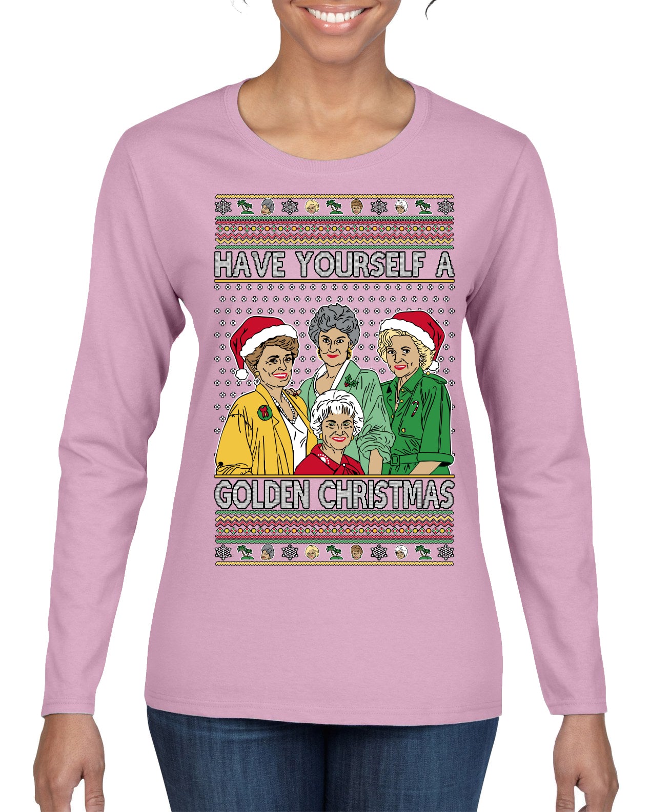Have Yourself a Golden Christmas Classic TV Show Ugly Christmas Sweater Womens Graphic Long Sleeve T-Shirt