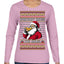 Everybody Knows the Rules Funny Santa Claus Pizza Score Ugly Christmas Sweater Womens Graphic Long Sleeve T-Shirt