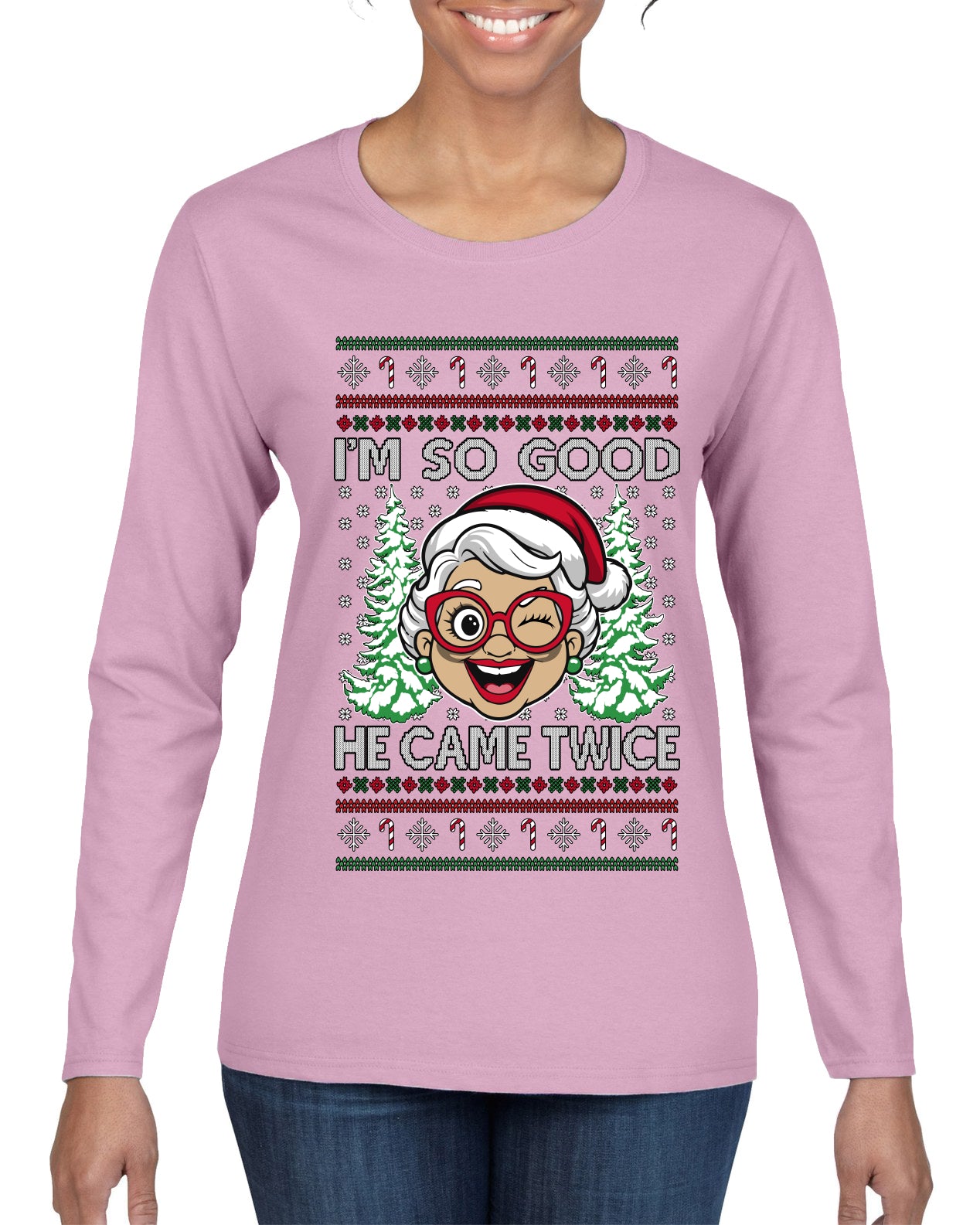 So Good He Came Twice, Ugly Christmas Sweater Womens Graphic Long Sleeve T-Shirt