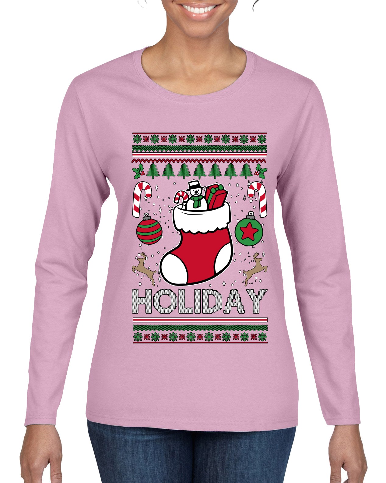 Holiday, Ugly Christmas Sweater Womens Graphic Long Sleeve T-Shirt
