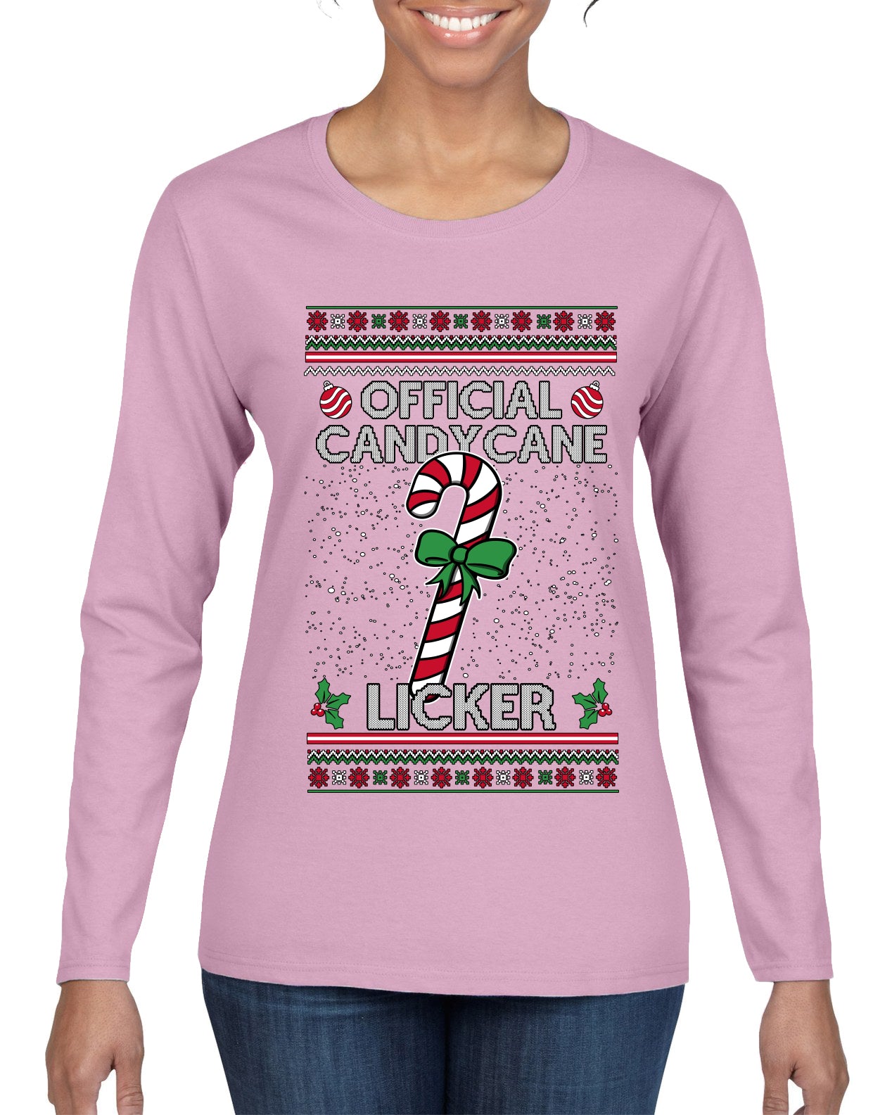 Official Candy Cane Licker, Ugly Christmas Sweater Womens Graphic Long Sleeve T-Shirt