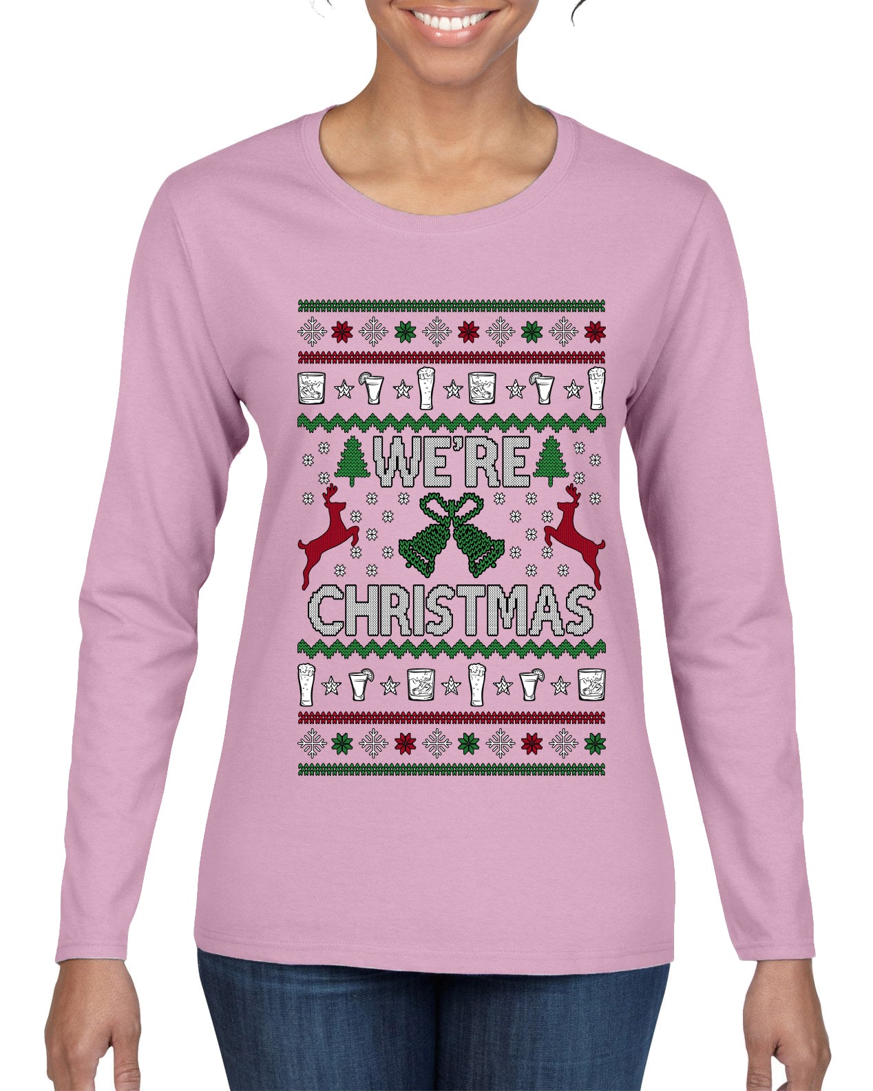 We're Christmas, Ugly Christmas Sweater Womens Graphic Long Sleeve T-Shirt