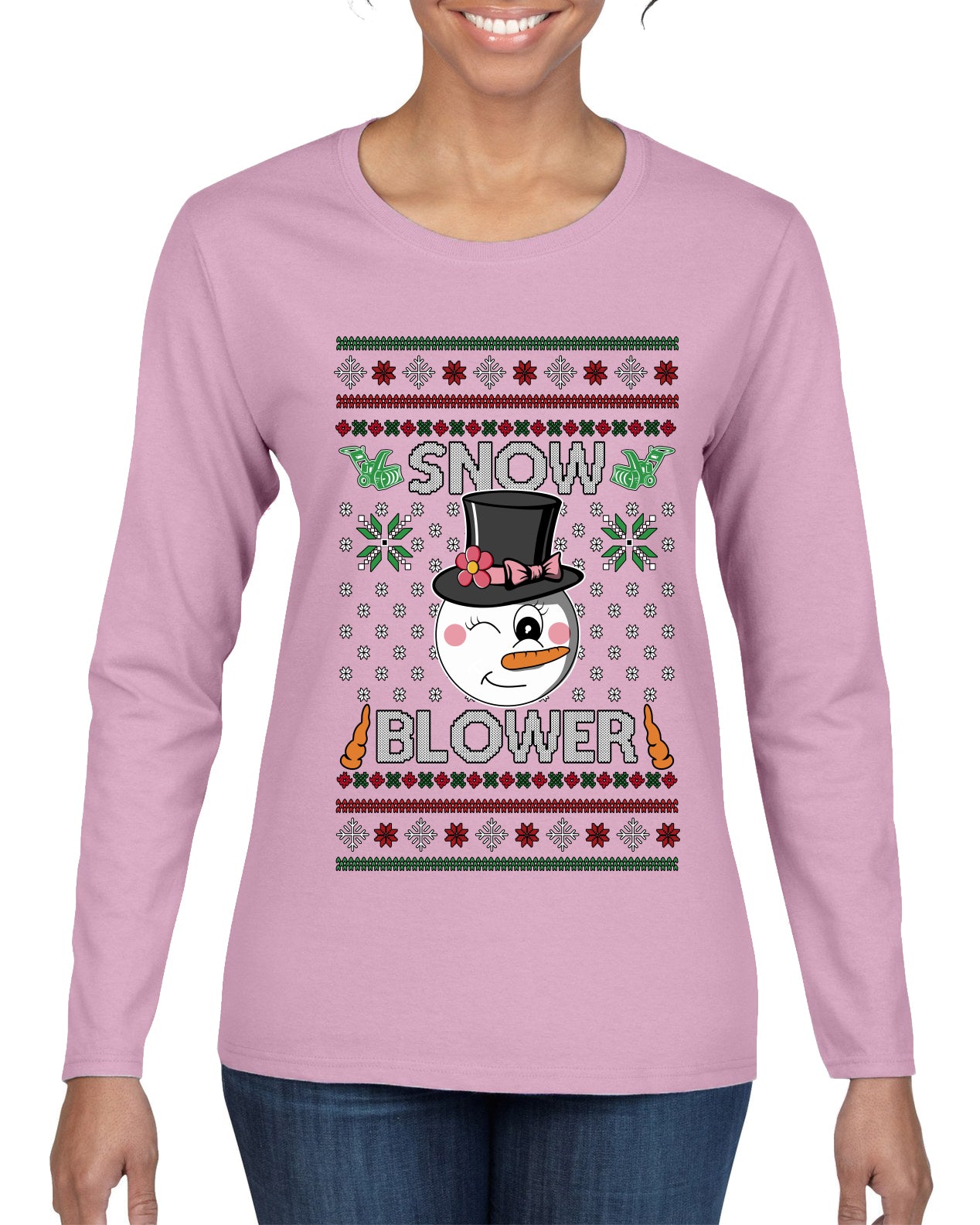 Snow Blower, Ugly Christmas Sweater Womens Graphic Long Sleeve T-Shirt