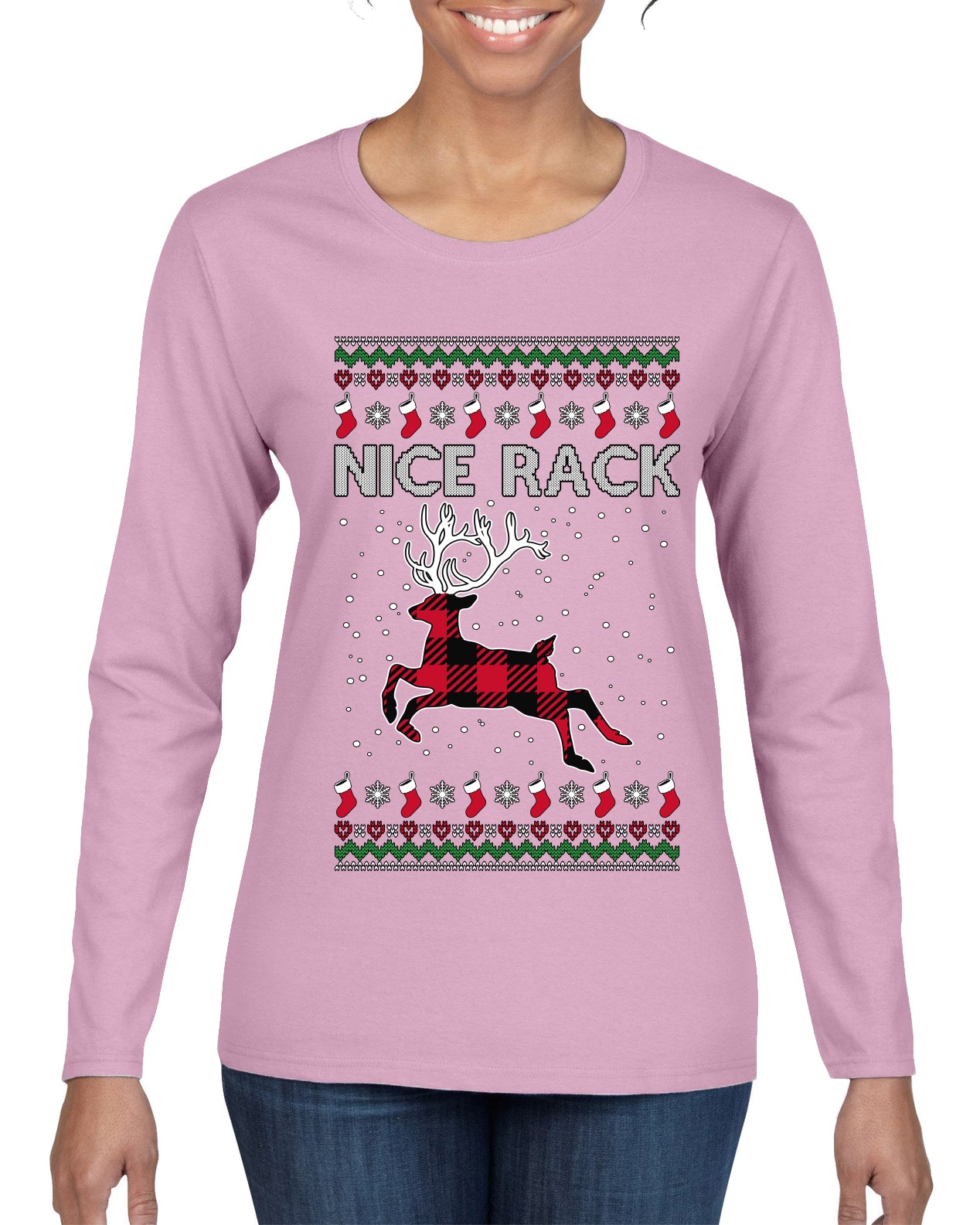 Nice Rack, Ugly Christmas Sweater Womens Graphic Long Sleeve T-Shirt