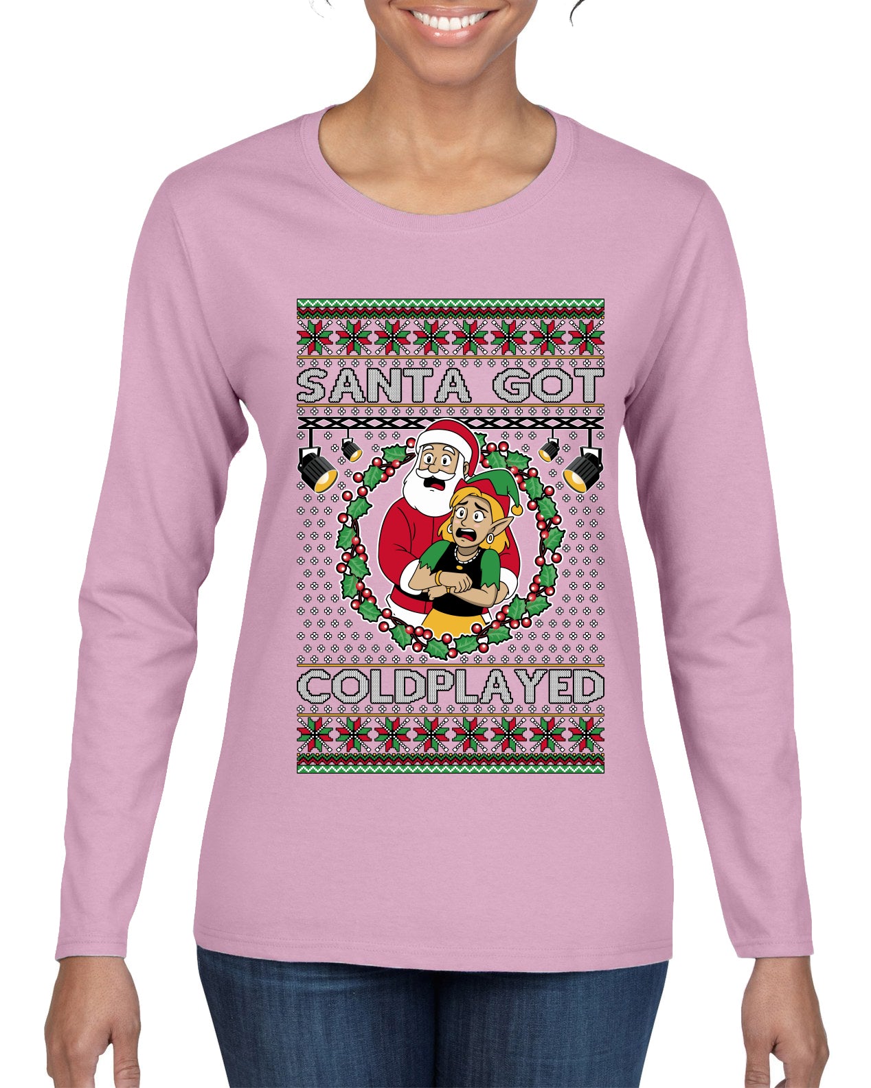 Santa Got Coldplayed, Ugly Christmas Sweater Womens Graphic Long Sleeve T-Shirt