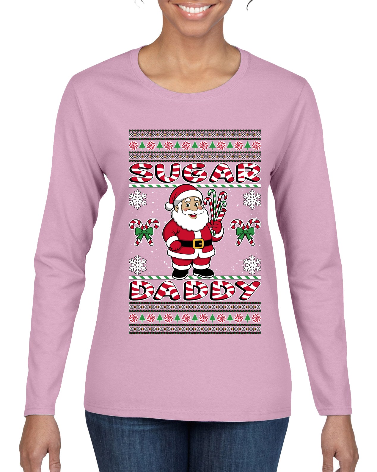 Sugar Daddy Santa, Ugly Christmas Sweater Womens Graphic Long Sleeve T-Shirt