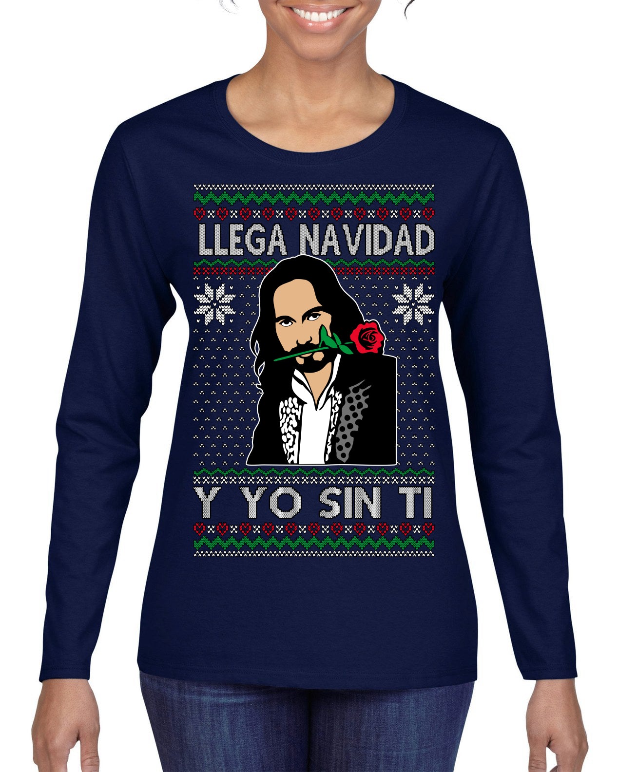 Llega Navidad Y Yo Sin Ti Christmas Is Coming Marco Ugly Christmas Sweater Womens Graphic Long Sleeve T-Shirt