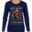Merry Christmas Ya Filthy Humans Funny Sasquatch Bigfoot Ugly Christmas Sweater Womens Graphic Long Sleeve T-Shirt
