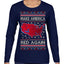 Make America Red Again USA Map Trump 2024 MAGA Ugly Christmas Sweater Womens Graphic Long Sleeve T-Shirt