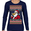 Everybody Knows the Rules Funny Santa Claus Pizza Score Ugly Christmas Sweater Womens Graphic Long Sleeve T-Shirt