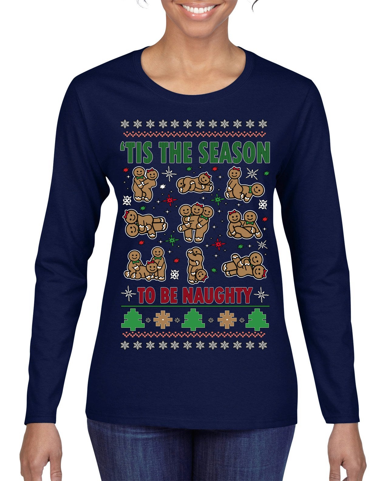 Tis' The Season To Be Naughty Unisex Ugly Christmas Sweater Womens Graphic Long Sleeve T-Shirt