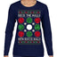 Deck the Halls with Bocce Balls, Funny Classic Italy Italian Sports Ugly Christmas Sweater Womens Graphic Long Sleeve T-Shirt