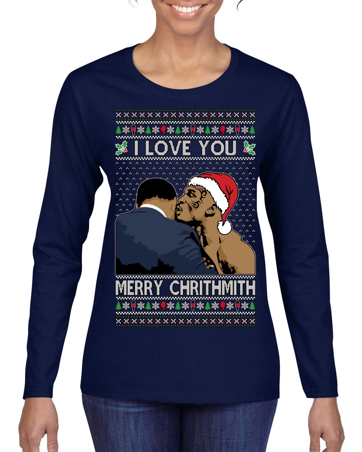 I Love You Merry Chrithmith Funny Boxing Fight Meme Classic Funny Xmas Ugly Christmas Sweater Womens Graphic Long Sleeve T-Shirt