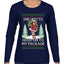 Hold My Package, Ugly Christmas Sweater Womens Graphic Long Sleeve T-Shirt