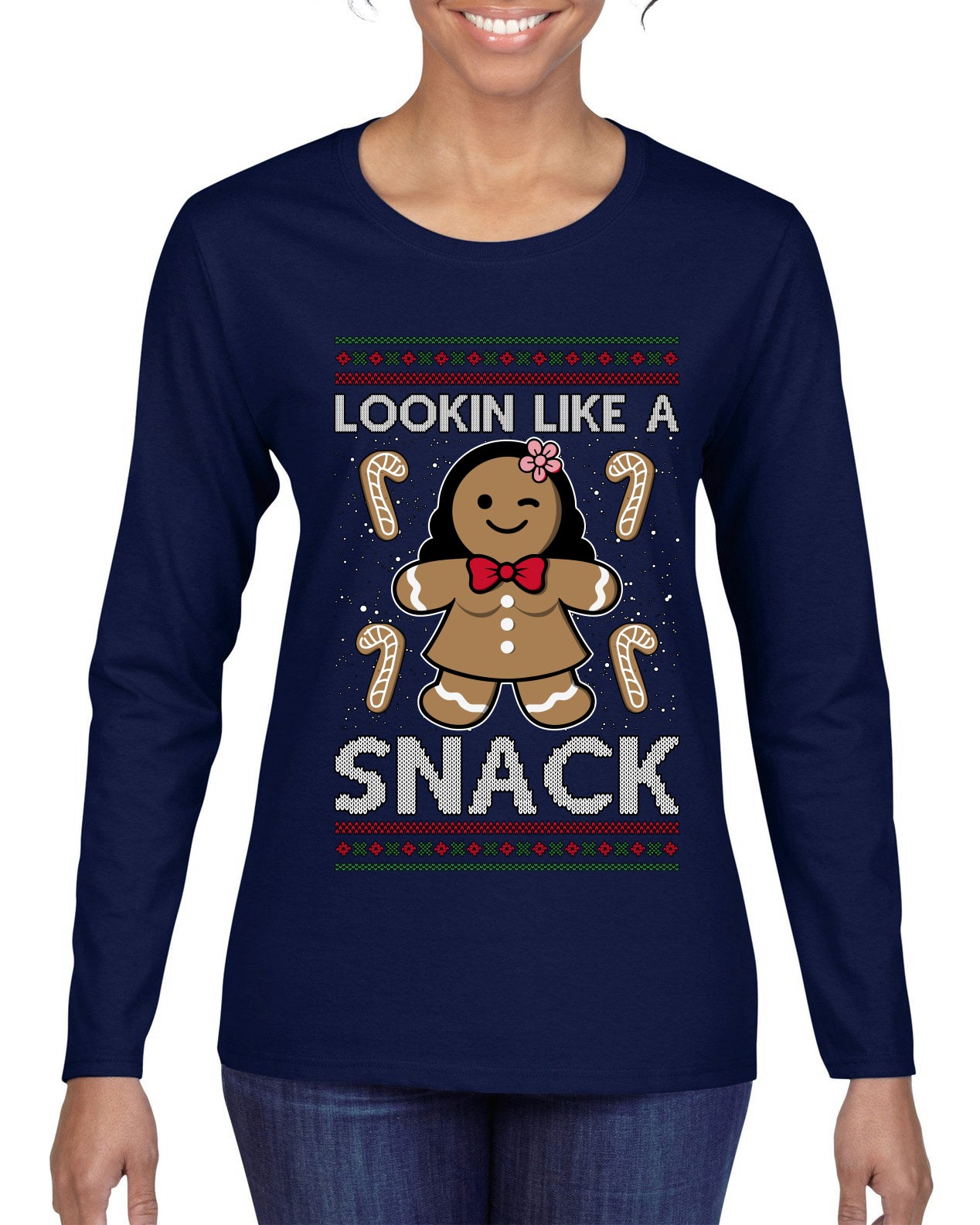 Lookin Like A Snack, Ugly Christmas Sweater Womens Graphic Long Sleeve T-Shirt