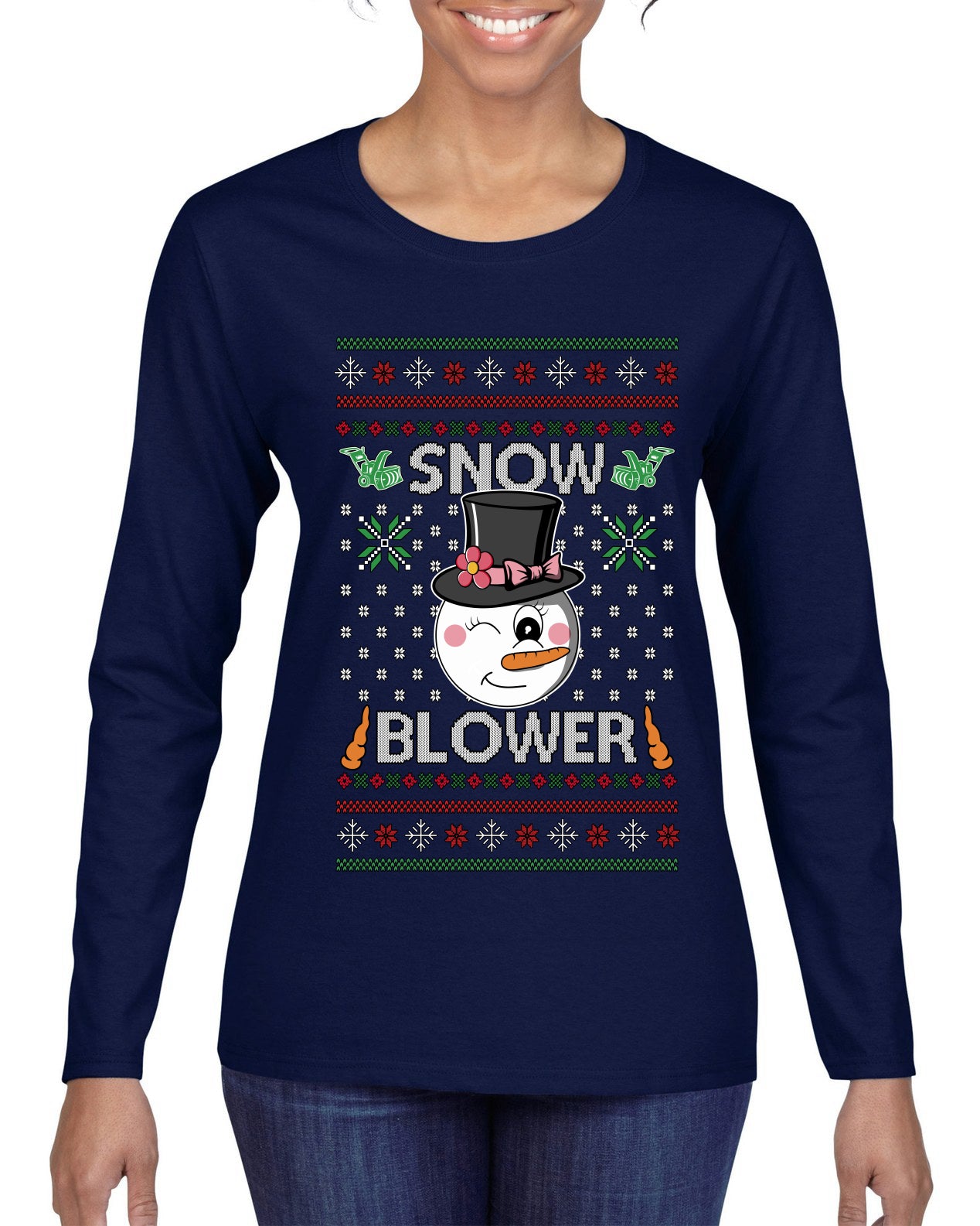 Snow Blower, Ugly Christmas Sweater Womens Graphic Long Sleeve T-Shirt