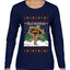 Feliz Navidad Dancing Gingerbread Man, Ugly Christmas Sweater Womens Graphic Long Sleeve T-Shirt