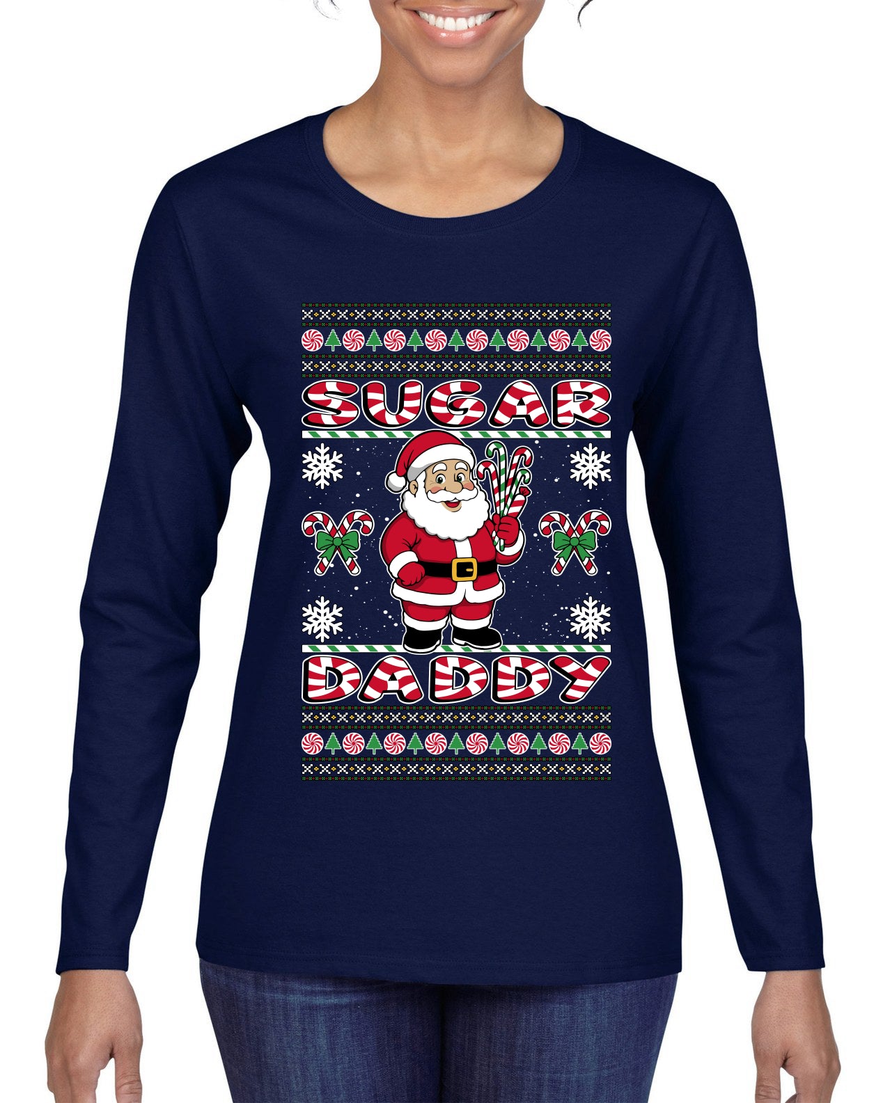 Sugar Daddy Santa, Ugly Christmas Sweater Womens Graphic Long Sleeve T-Shirt