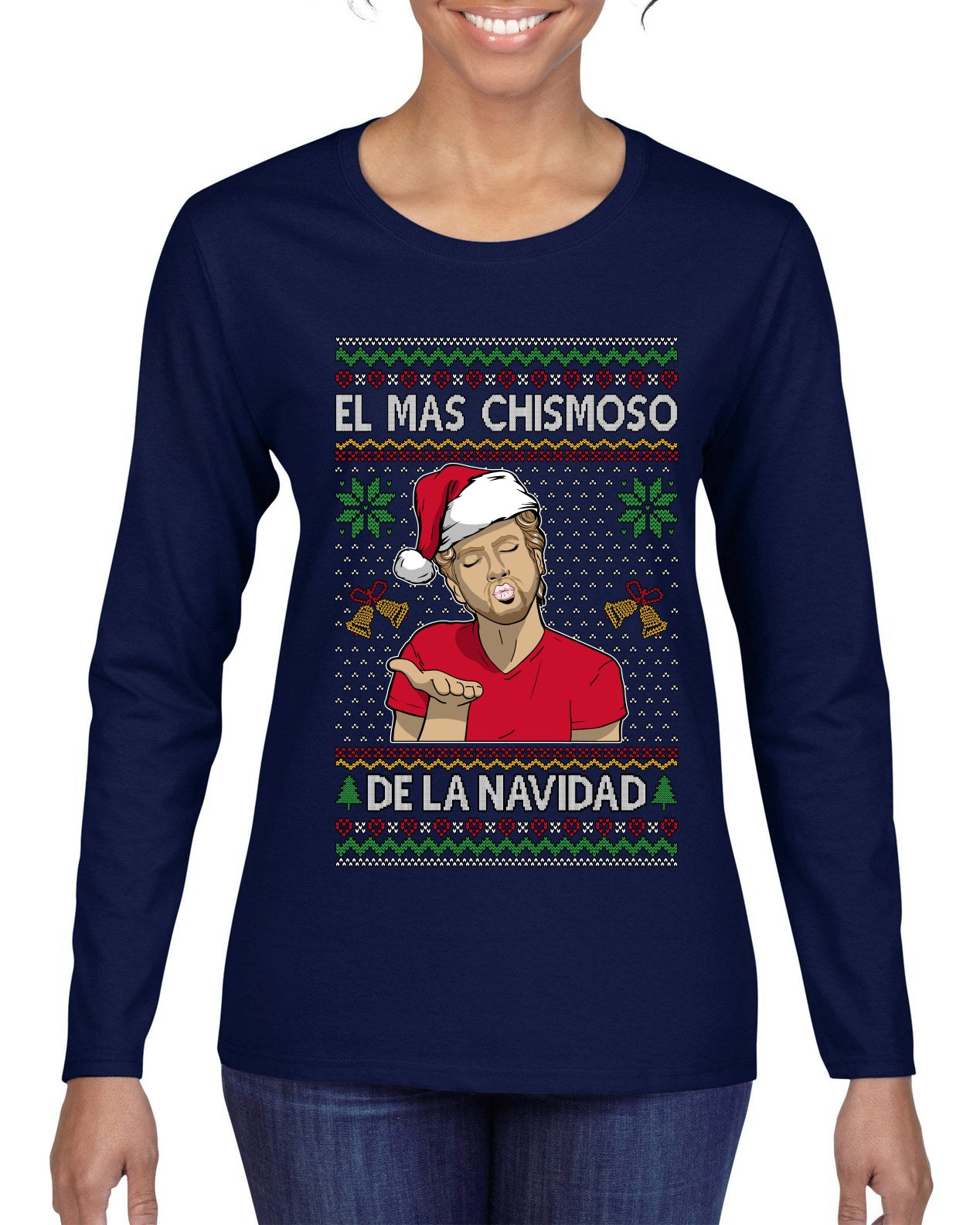 El Mas Chismoso De La Navidad, Ugly Christmas Sweater Womens Graphic Long Sleeve T-Shirt