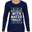 Deck The Halls With Matzo Balls Hanukkah, Ugly Christmas Sweater Womens Graphic Long Sleeve T-Shirt
