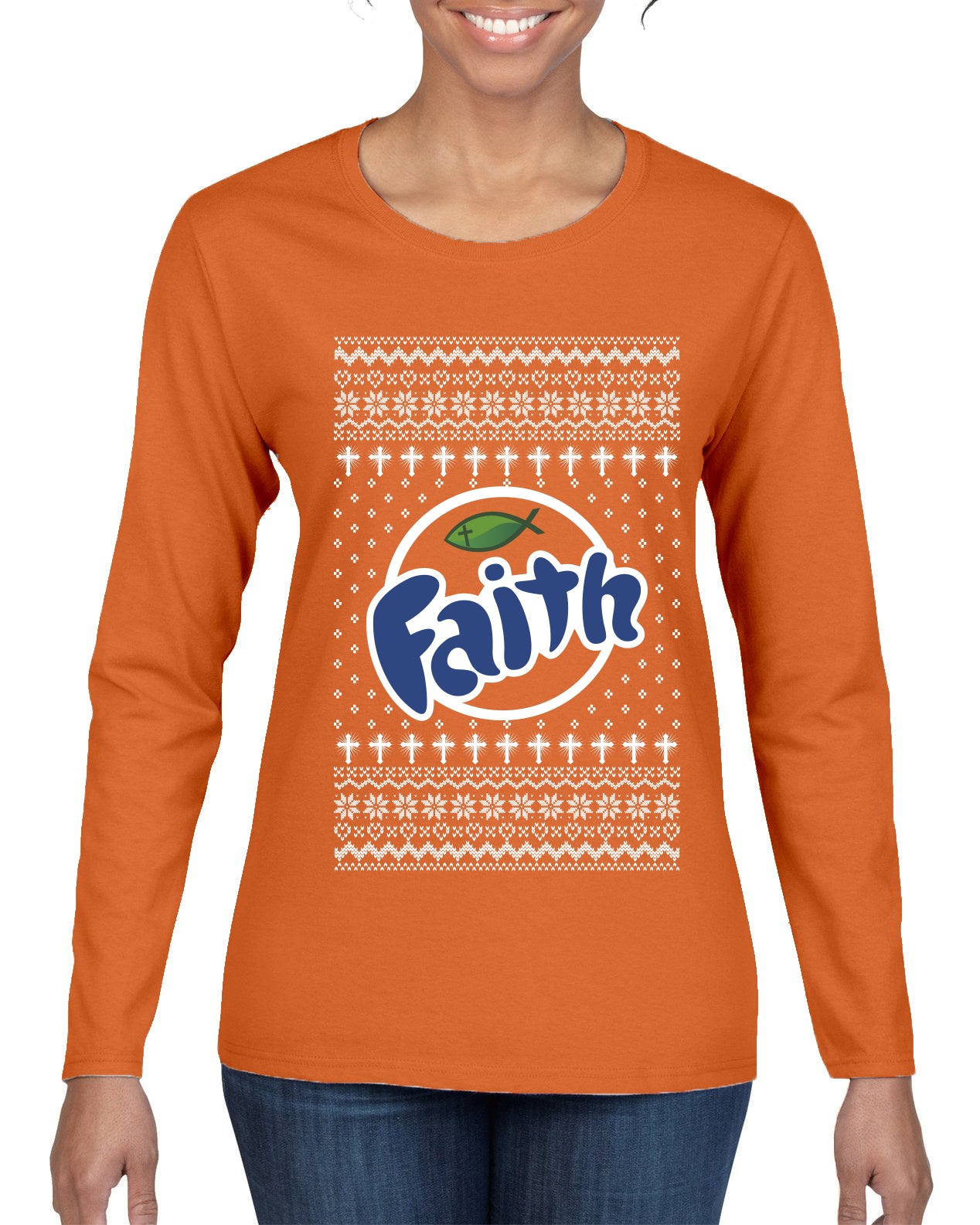 Enjoy Jesus Christ Parody Wordplay, Ugly Christmas Sweater Womens Graphic Long Sleeve T-Shirt