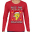 Rizz the Season Viral Internet Fire Emoji Face Meme Ugly Christmas Sweater Womens Graphic Long Sleeve T-Shirt