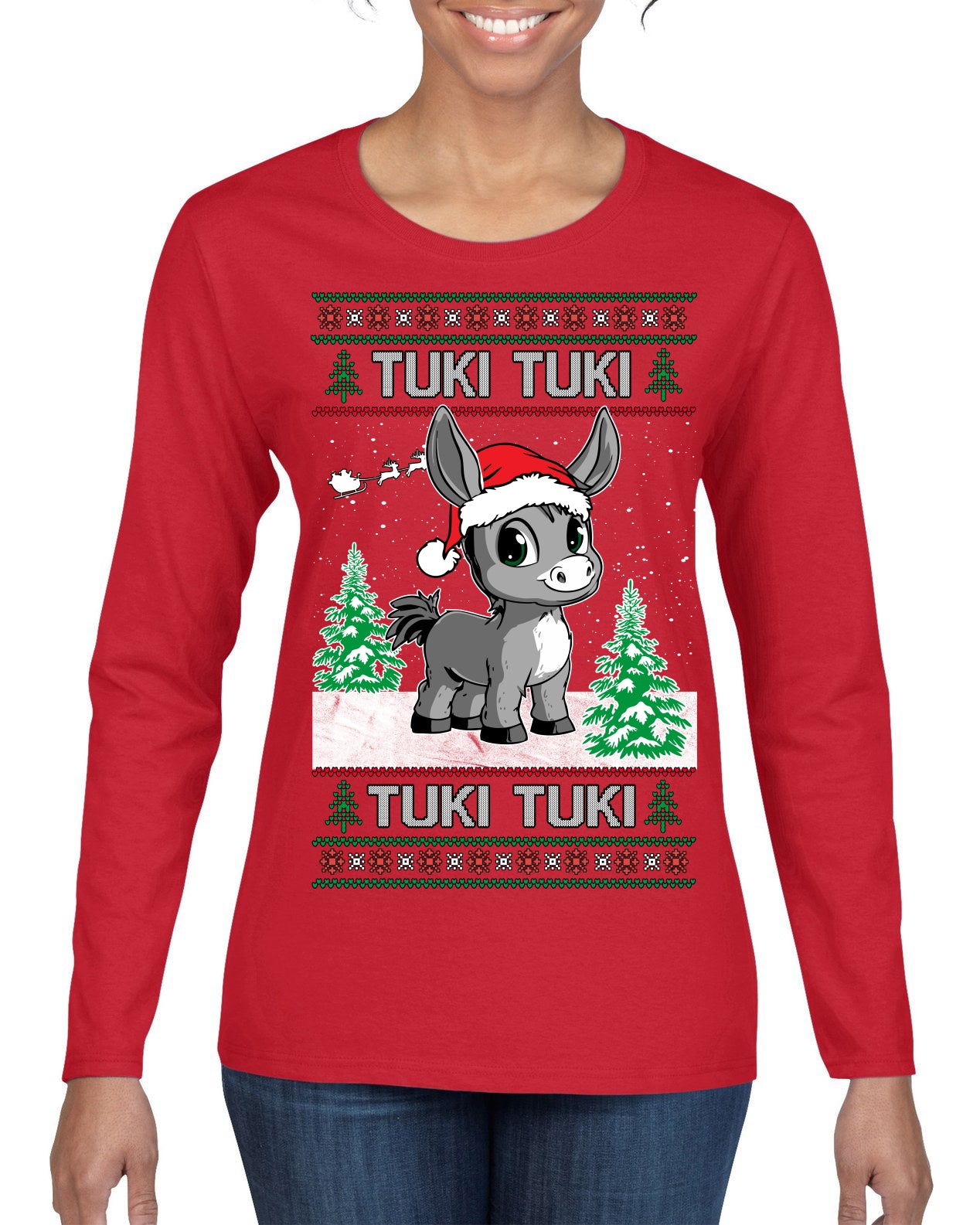 Tuki Tuki Tuki Funny Spanish Music Lyrics Ugly Christmas Sweater Womens Graphic Long Sleeve T-Shirt