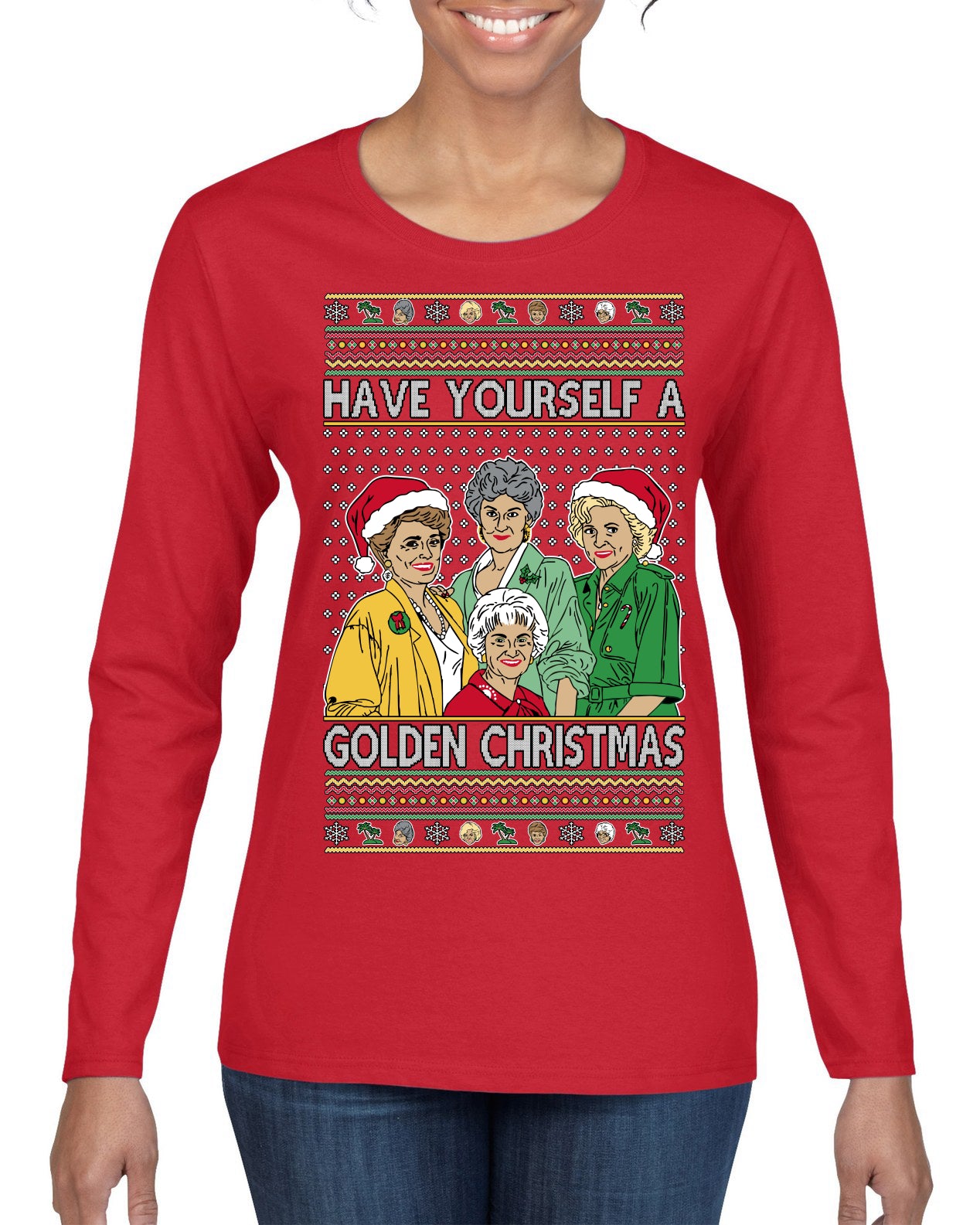 Have Yourself a Golden Christmas Classic TV Show Ugly Christmas Sweater Womens Graphic Long Sleeve T-Shirt