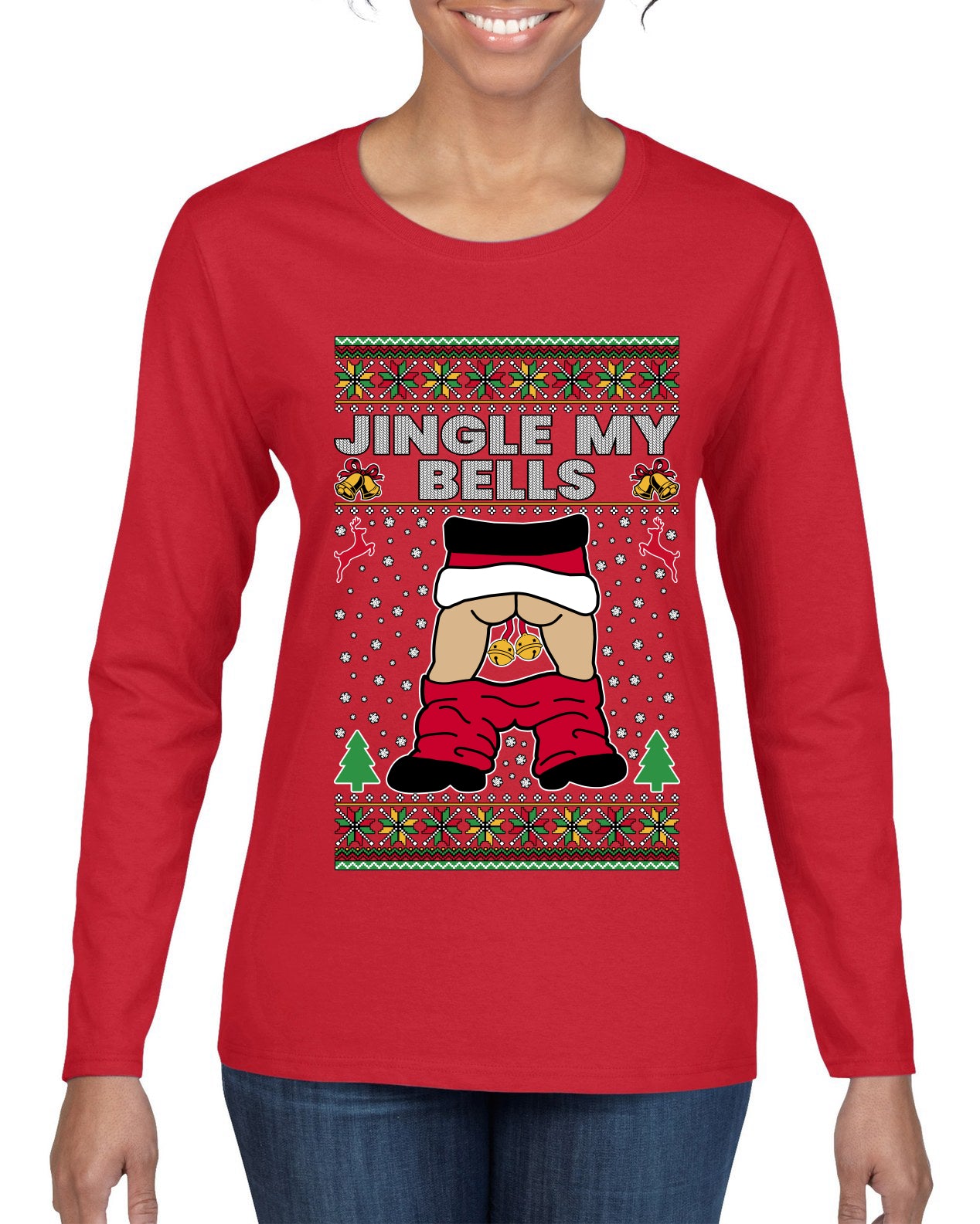 Jingle My Bells, Ugly Christmas Sweater Womens Graphic Long Sleeve T-Shirt