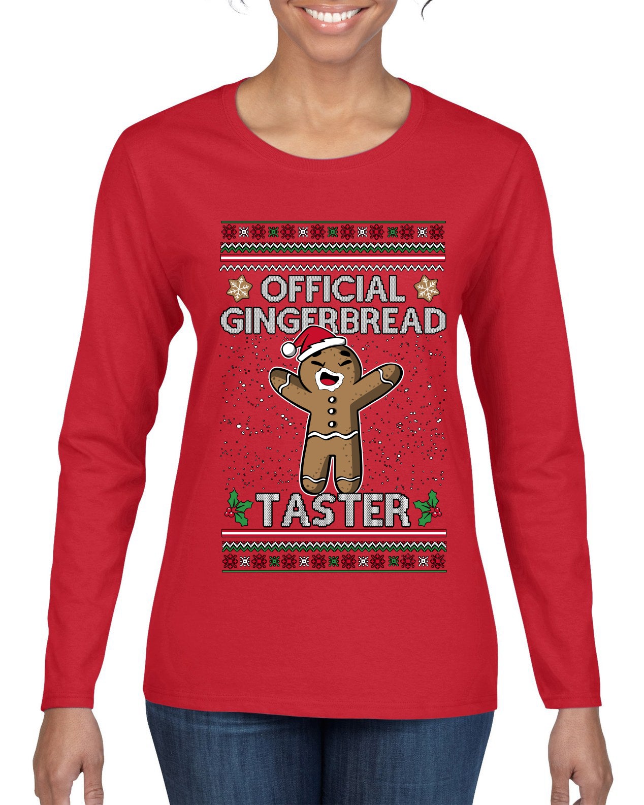 Official Gingerbread Taster, Ugly Christmas Sweater Womens Graphic Long Sleeve T-Shirt