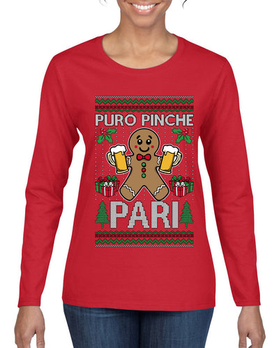 Puro Pinche Pari, Ugly Christmas Sweater Womens Graphic Long Sleeve T-Shirt