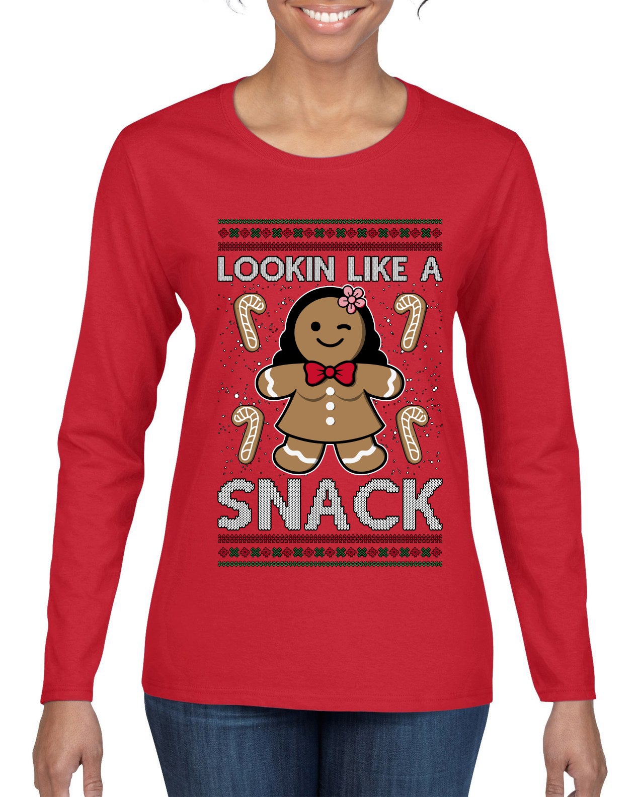 Lookin Like A Snack, Ugly Christmas Sweater Womens Graphic Long Sleeve T-Shirt