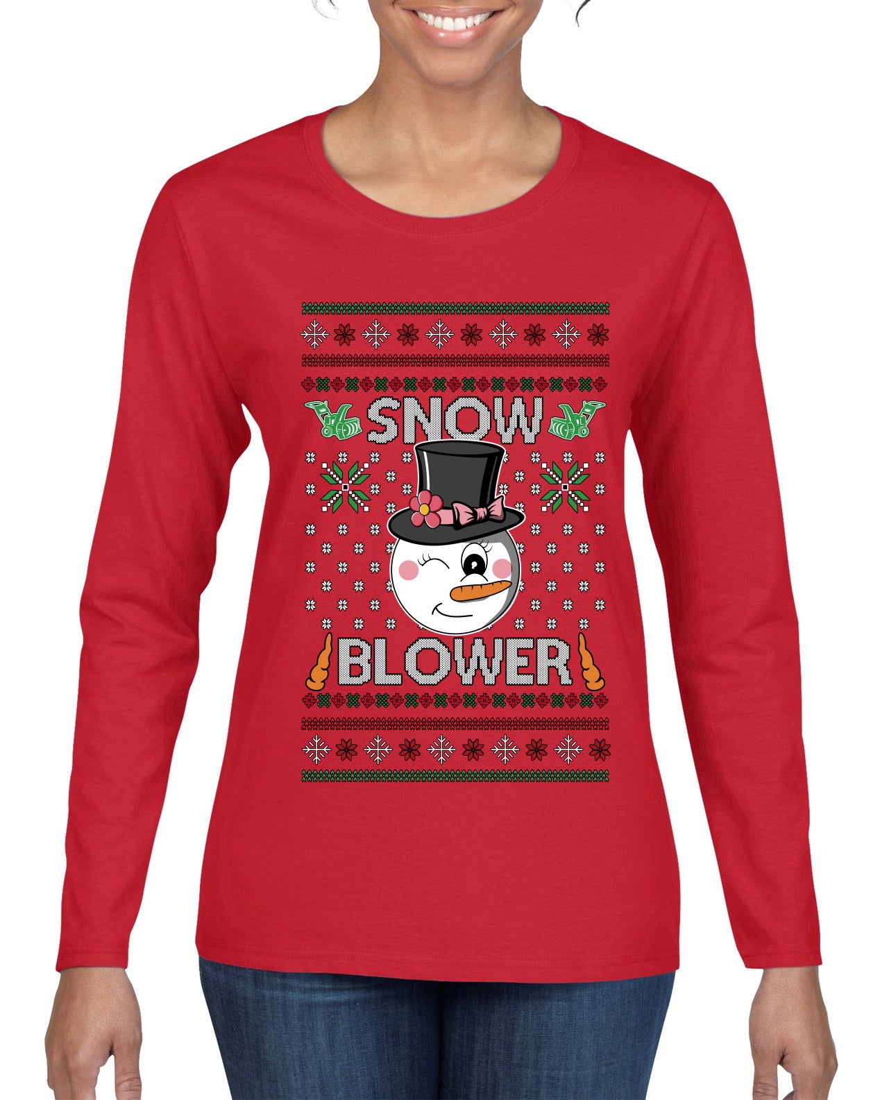 Snow Blower, Ugly Christmas Sweater Womens Graphic Long Sleeve T-Shirt