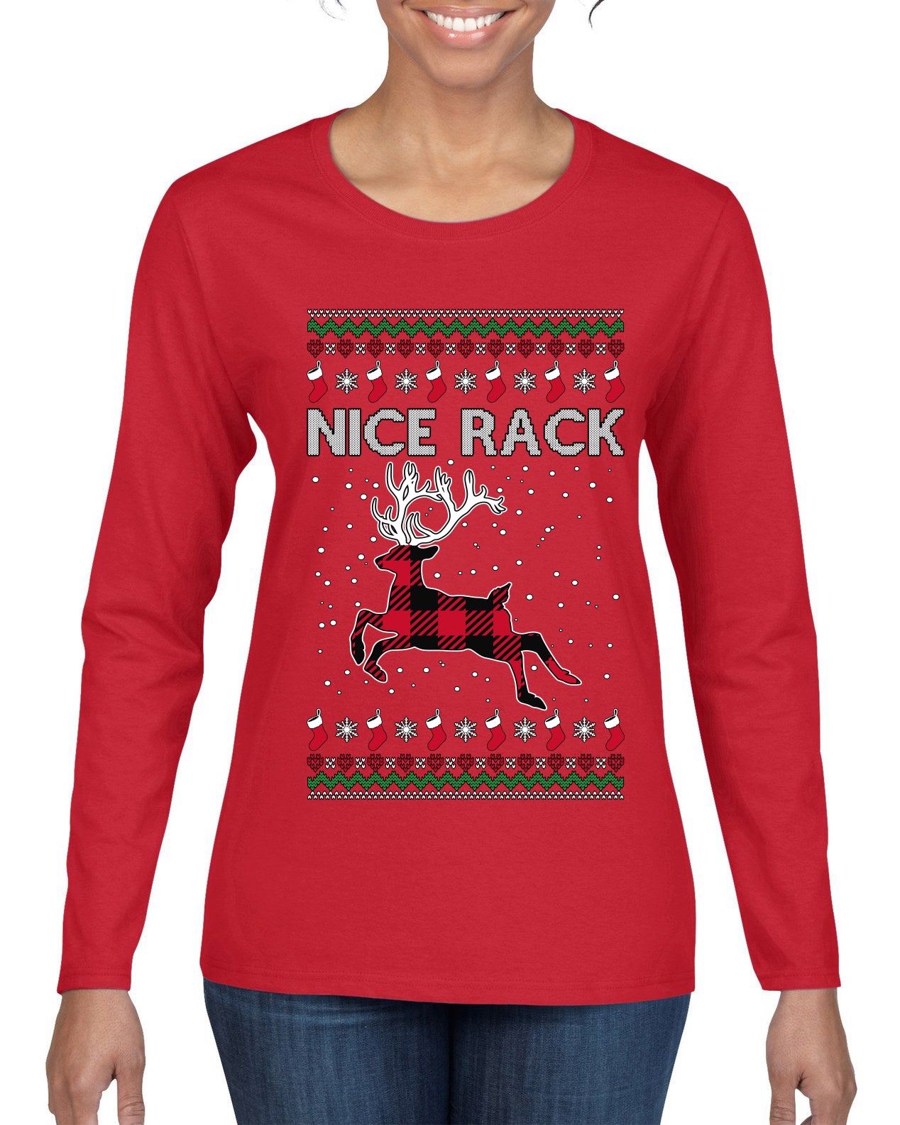 Nice Rack, Ugly Christmas Sweater Womens Graphic Long Sleeve T-Shirt