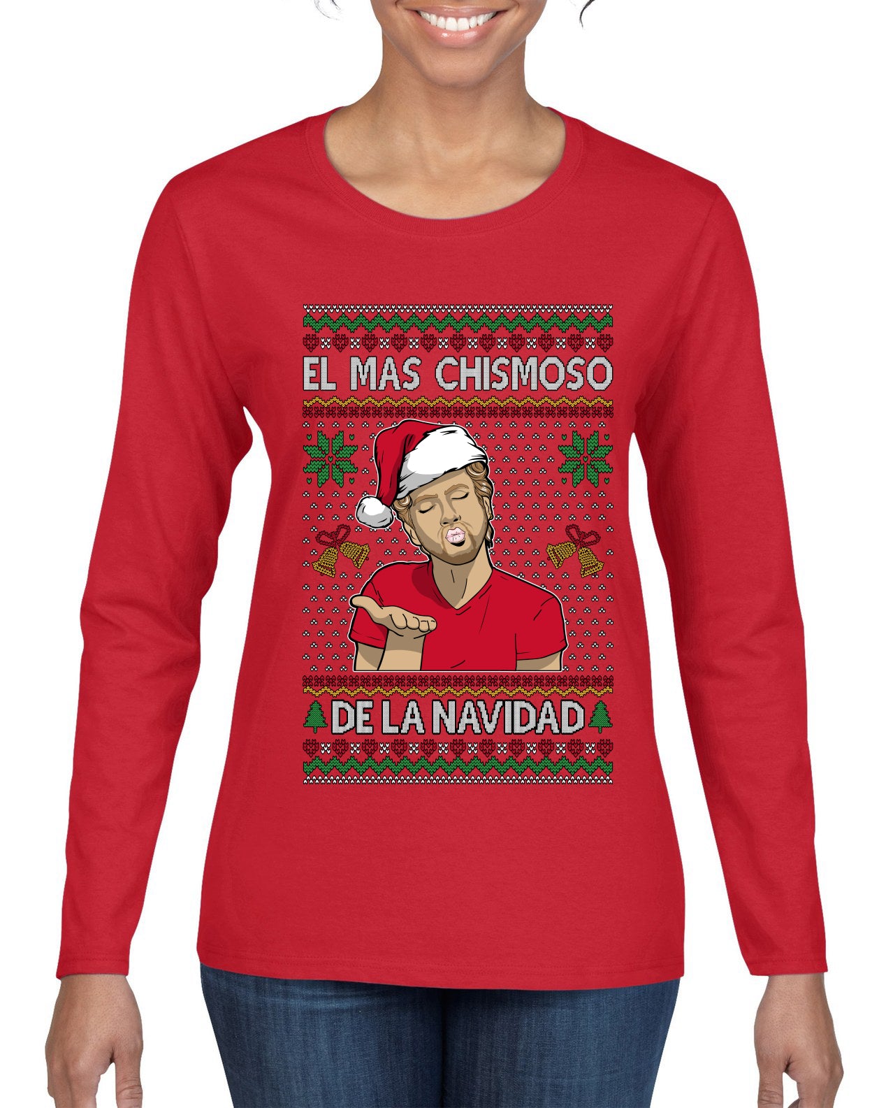 El Mas Chismoso De La Navidad, Ugly Christmas Sweater Womens Graphic Long Sleeve T-Shirt