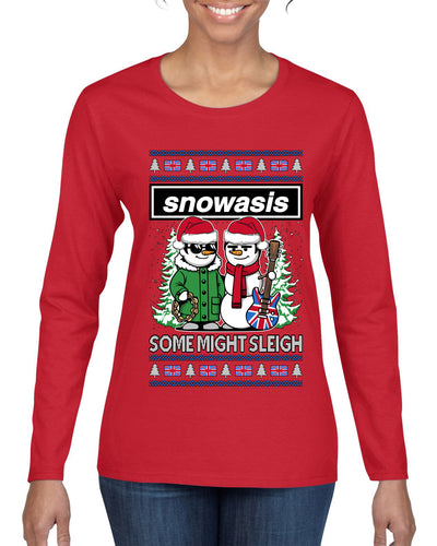 Snowasis English Rock Band Parody, Ugly Christmas Sweater Womens Graphic Long Sleeve T-Shirt