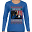 Never Surrender Pro Donald Trump Fight Fist Pump 2024 Ugly Christmas Sweater Womens Graphic Long Sleeve T-Shirt