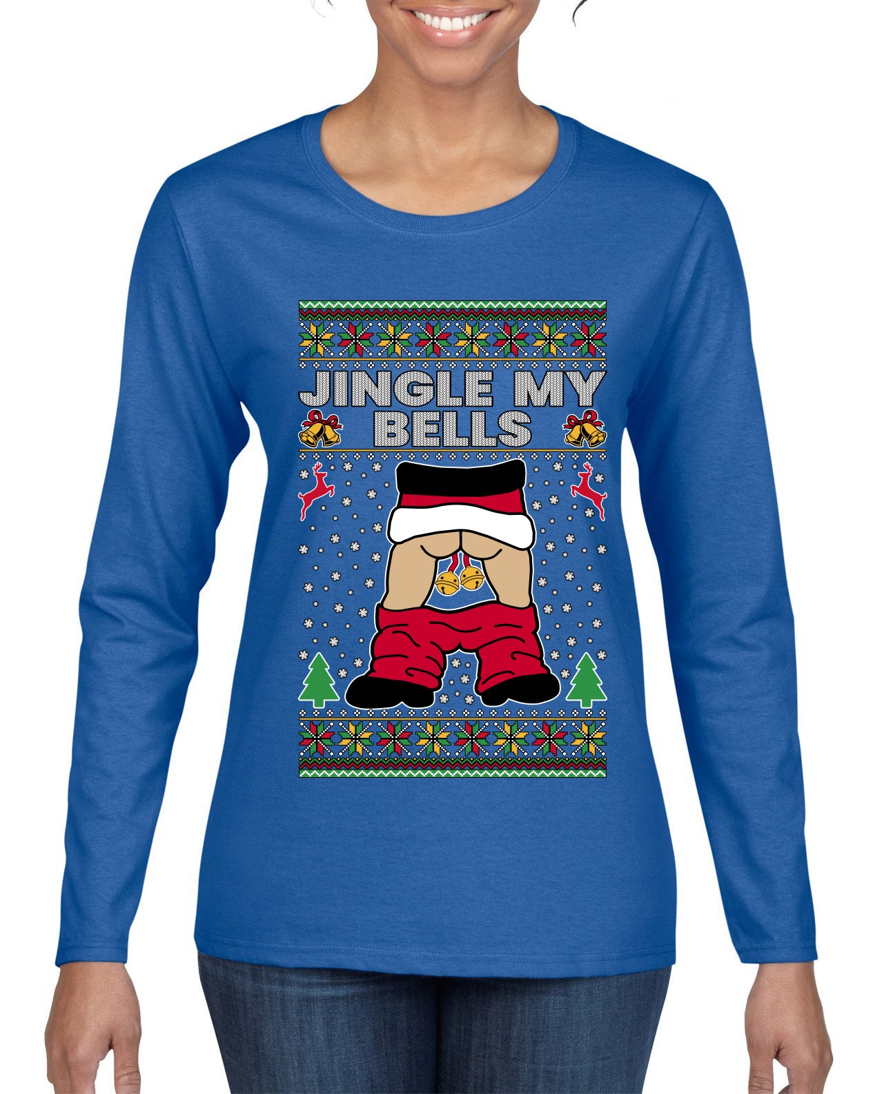 Jingle My Bells, Ugly Christmas Sweater Womens Graphic Long Sleeve T-Shirt
