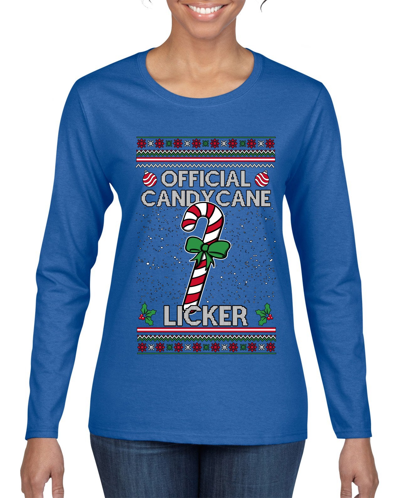 Official Candy Cane Licker, Ugly Christmas Sweater Womens Graphic Long Sleeve T-Shirt