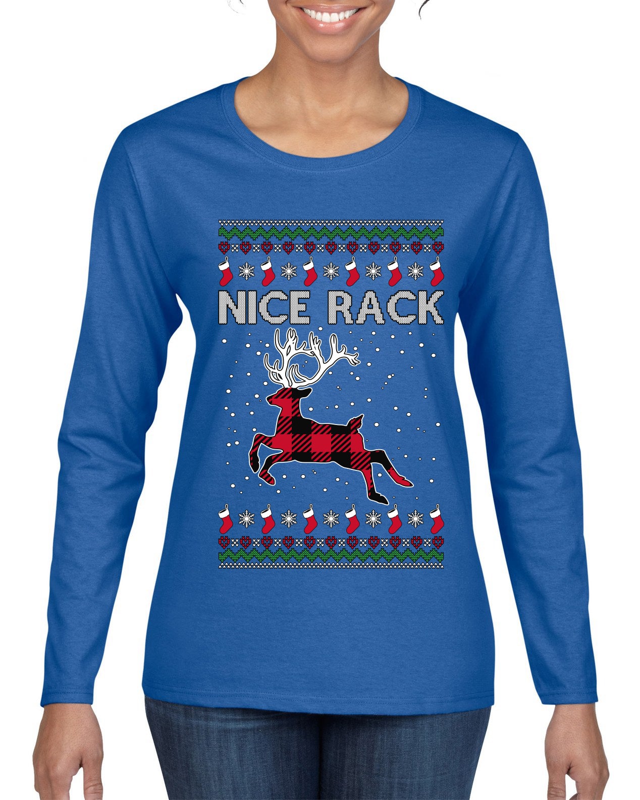 Nice Rack, Ugly Christmas Sweater Womens Graphic Long Sleeve T-Shirt