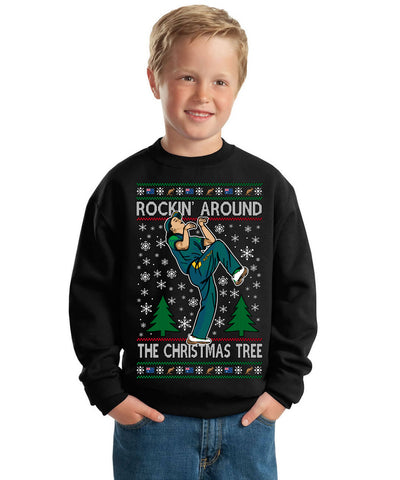 Rockin Around the Christmas Tree Raygun Viral Breakdancer Ugly Christmas Unisex Boys Girls Crewneck Graphic Sweatshirt