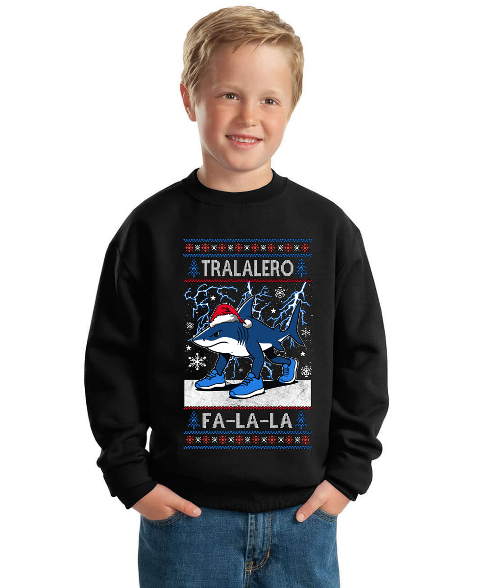 Tralalero Fa La La Brainrot Ugly Christmas Sweater For Kids | Unisex Boys Girls Crewneck Graphic Sweatshirt